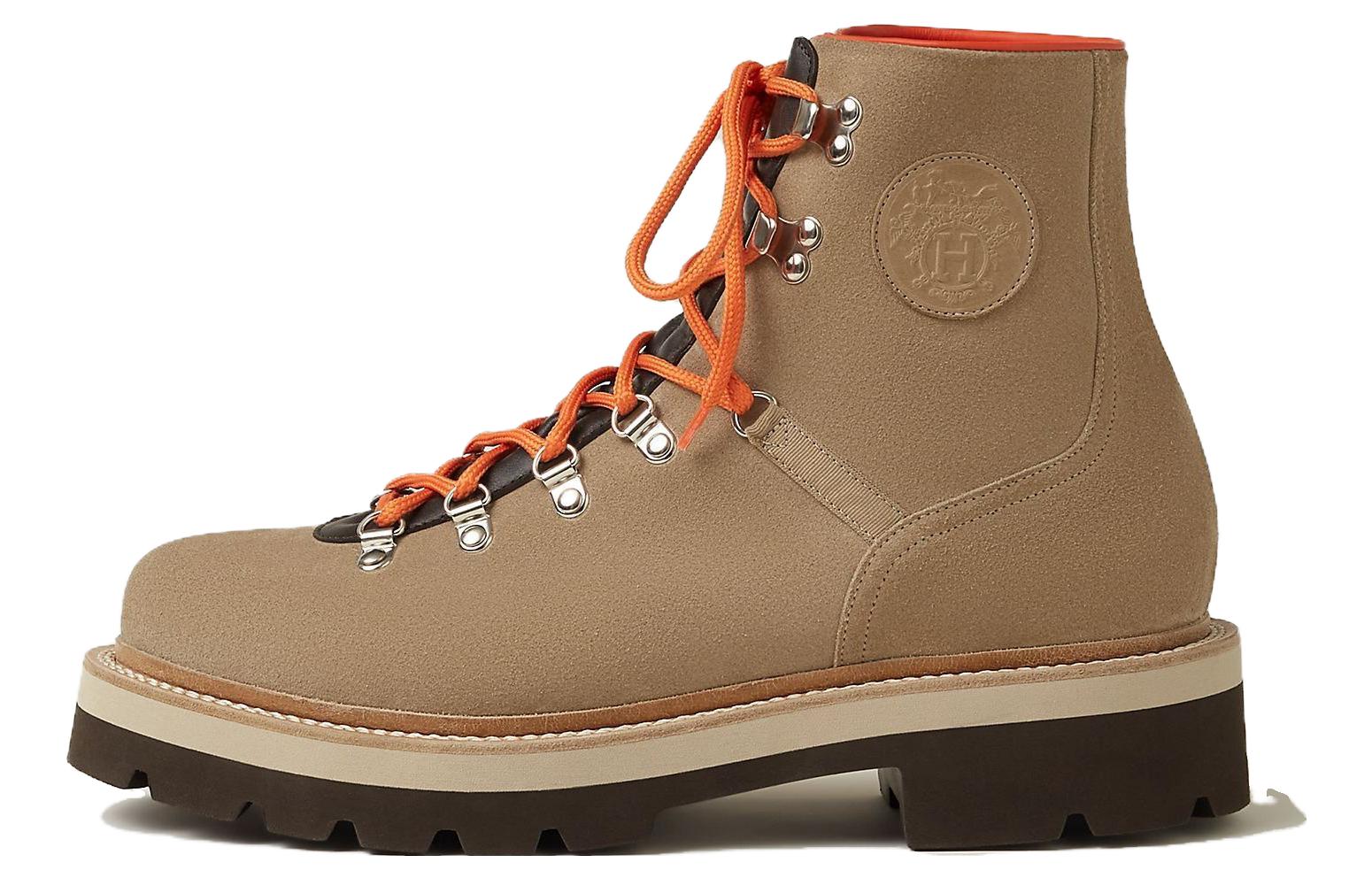 

Hermes Мужские кожаные ботильоны Hike, цвет глиняно-бежевый