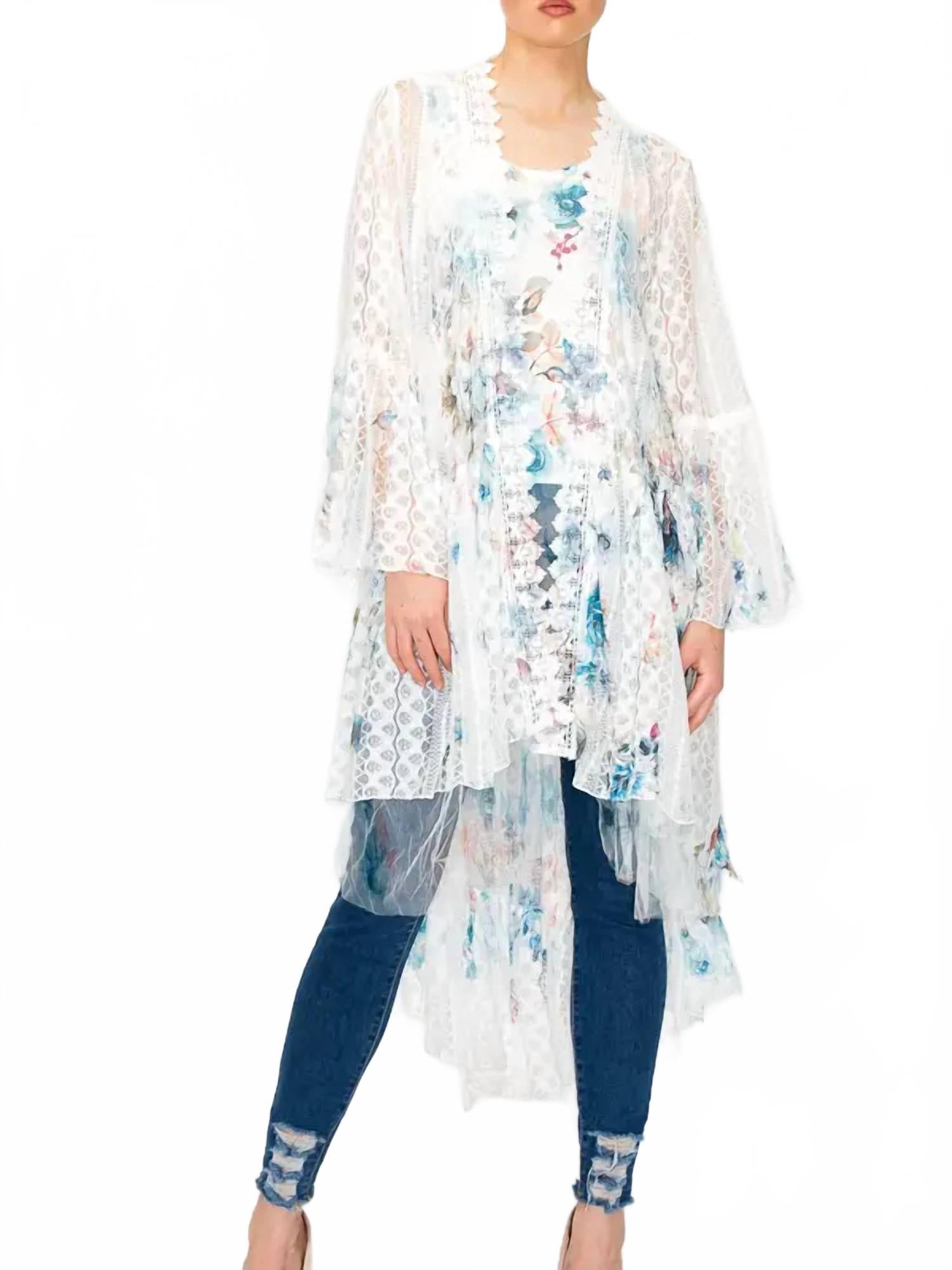 

Origami Богемный кружевной кардиган с асимметричным низом бирюзового цвета