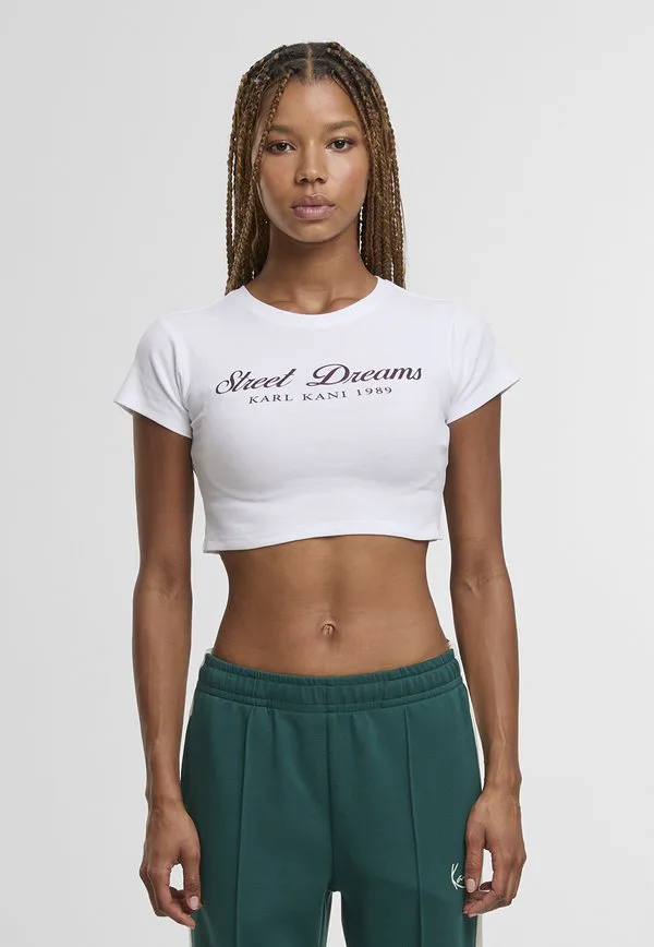 

Футболка с укороченным принтом и слоганом Karl Kani, White, Белый, Футболка с укороченным принтом и слоганом Karl Kani, White