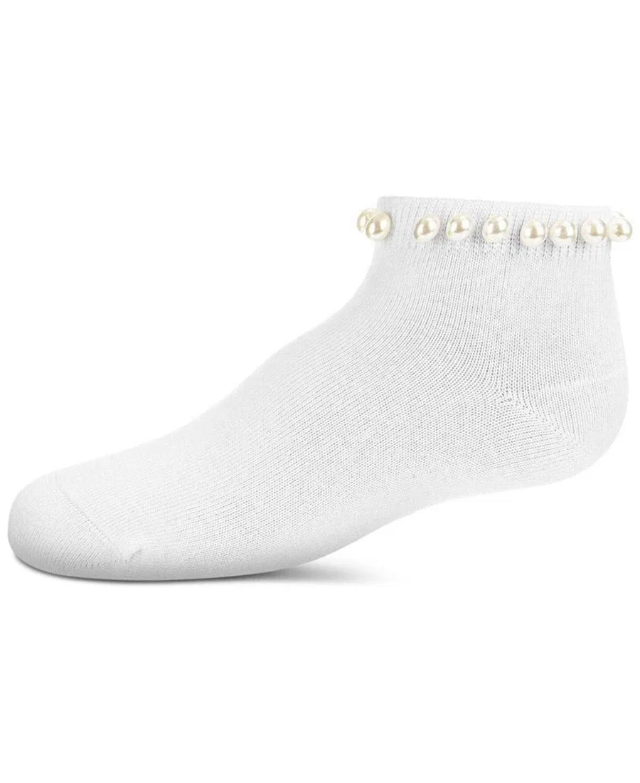 Детские носки Little Girls Pretty in Pearls из смесовой хлопковой ткани с браслетом на щиколотку Memoi, белый