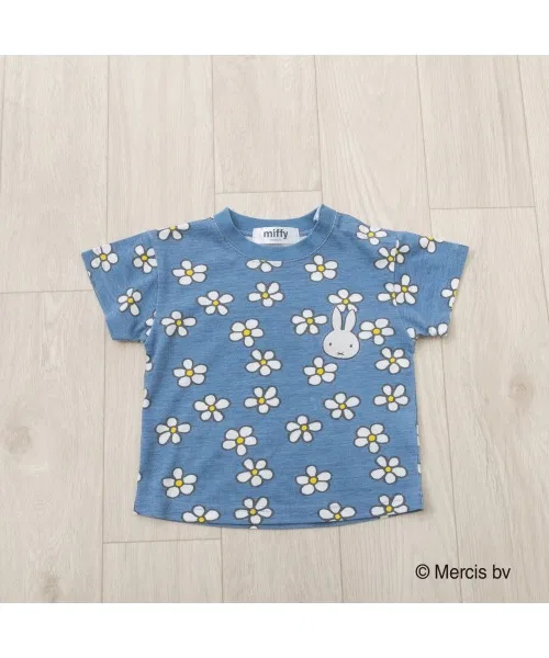 Детская футболка с цветочным принтом Miffy, вышивка, синяя — фото 2