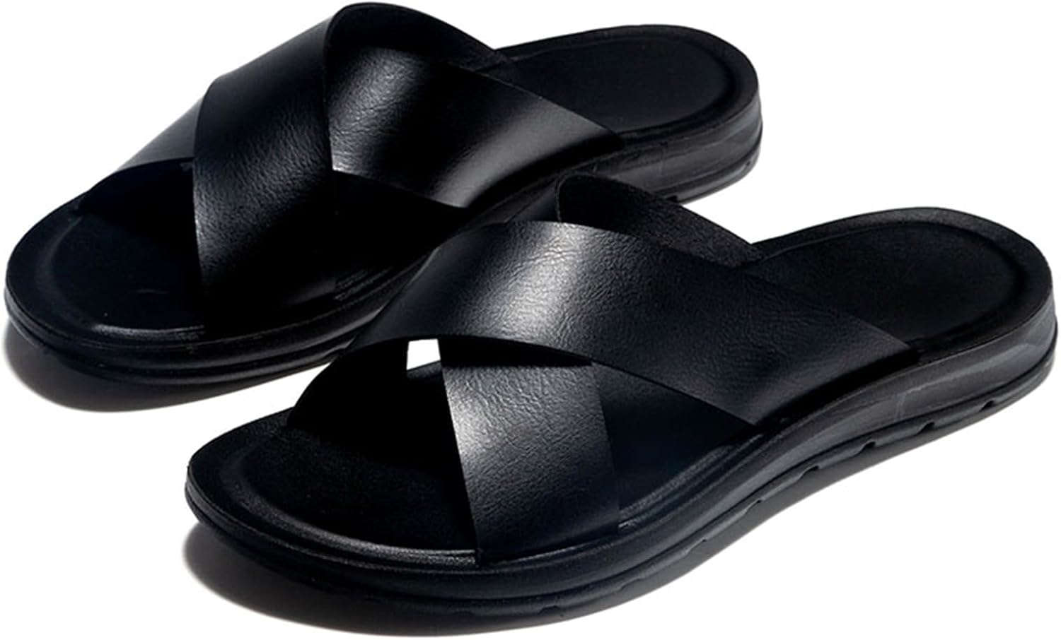 

Мужские летние шлепанцы-кросс сандалии из кожи, противоскользящие, удобные сандалии Abborora, черный