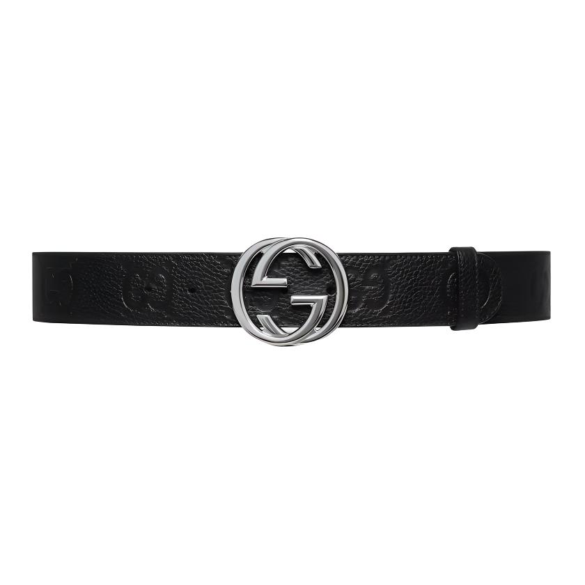 GUCCI Широкий пояс с переплетающейся пряжкой G, Black — фото 3