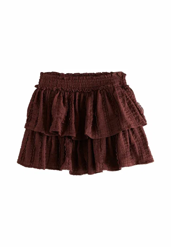 Юбка мини Regular fit crinkle tiered skirt Next, шоколадно-коричневый