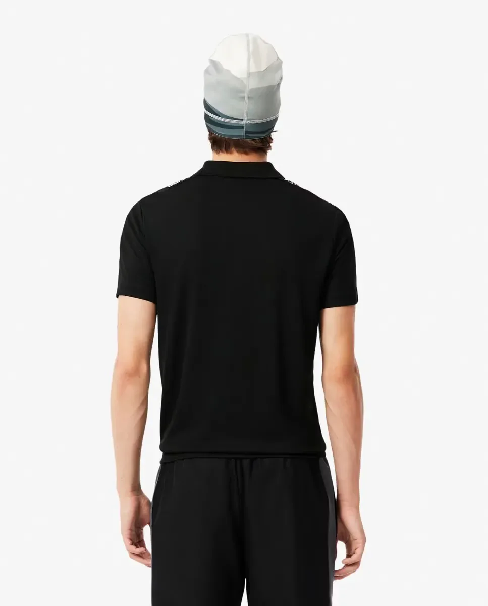 Lacoste Мужская спортивная поло с крокодилом и пейзажем Ultra-Dry черного цвета с коротким рукавом — фото 2