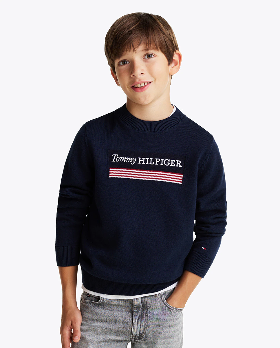 

Свитер для мальчиков с круглым вырезом и логотипом спереди Tommy Hilfiger, синий