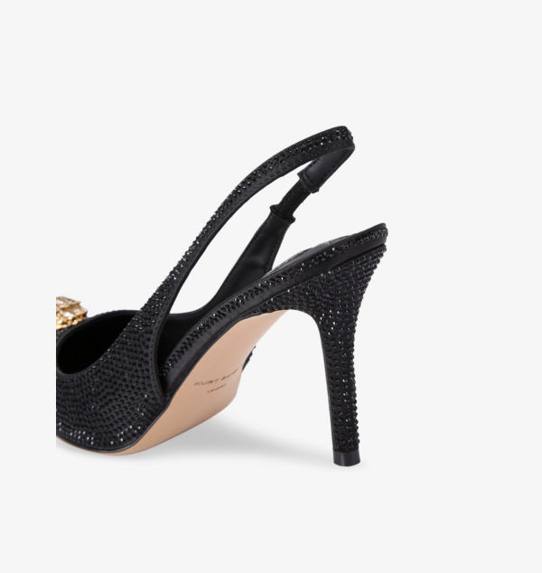 Атласные туфли-лодочки Belgravia с открытой пяткой, украшенные стразами Kurt Geiger London, черный — фото 3