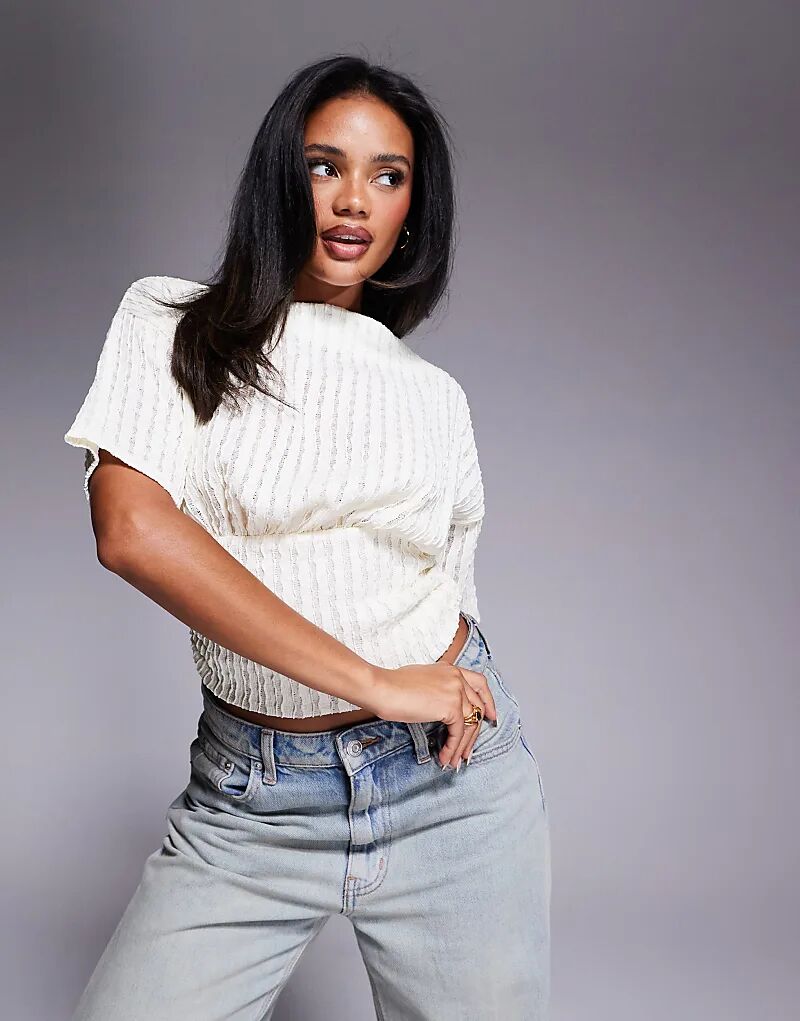 

Асимметричный топ ASOS DESIGN с короткими рукавами и поясом-утяжкой цвета слоновой кости
