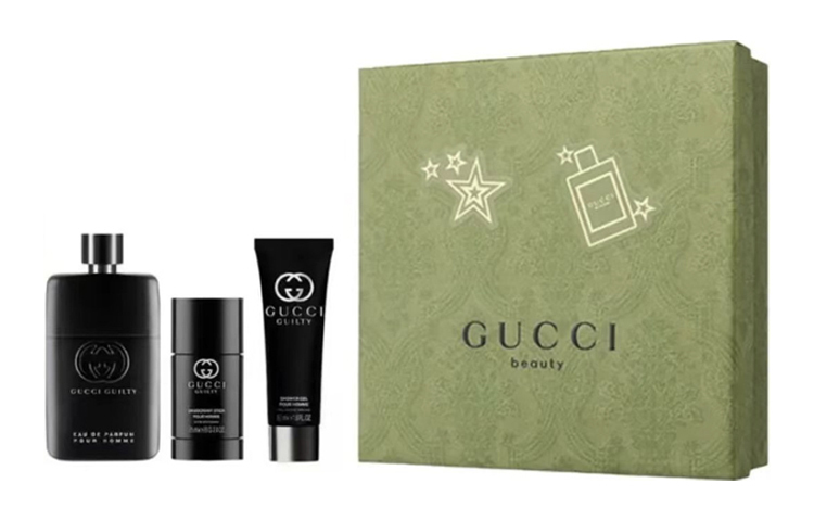 Подарочный набор Gucci Guilty Pour Homme: парфюмерная вода, 90 мл + гель для душа, 50 мл + дезодорант-стик, 75 мл — фото 2