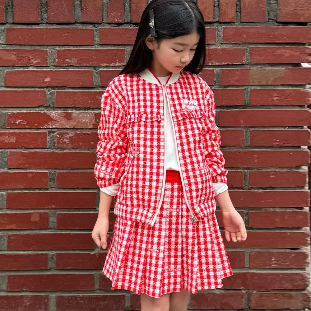 Детская красная плиссированная юбка в клетку от Benetton Kids