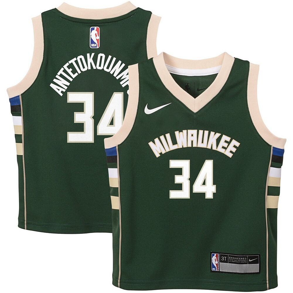 Джерси Nike Giannis Antetokounmpo Green Milwaukee Bucks Swingman Player для малышей — Icon Edition, цвет Buk Green — фото 2