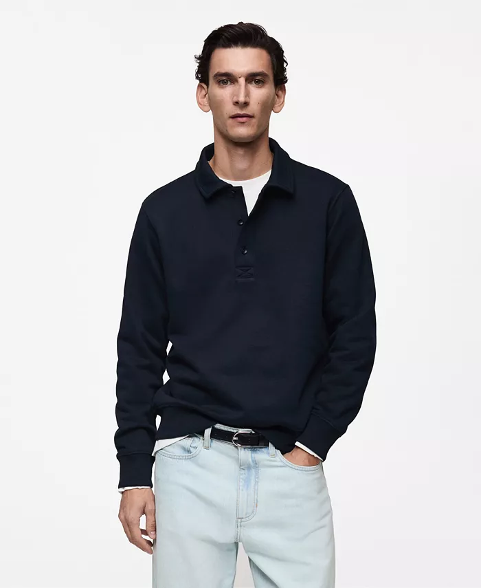 

Мужская хлопковая поло-толстовка Slim-Fit MANGO, синий
