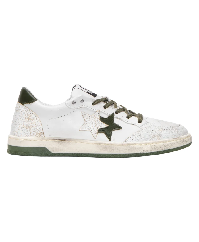 

Белые кожаные кроссовки с деталями цвета хаки. 2Star, белый