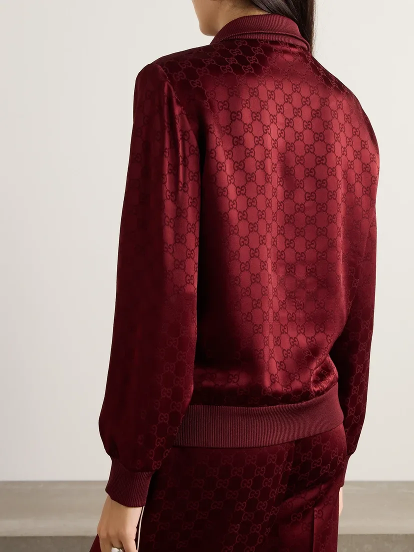 Спортивная куртка GUCCI сатиновый жаккард, свободный крой, бордовый — фото 4