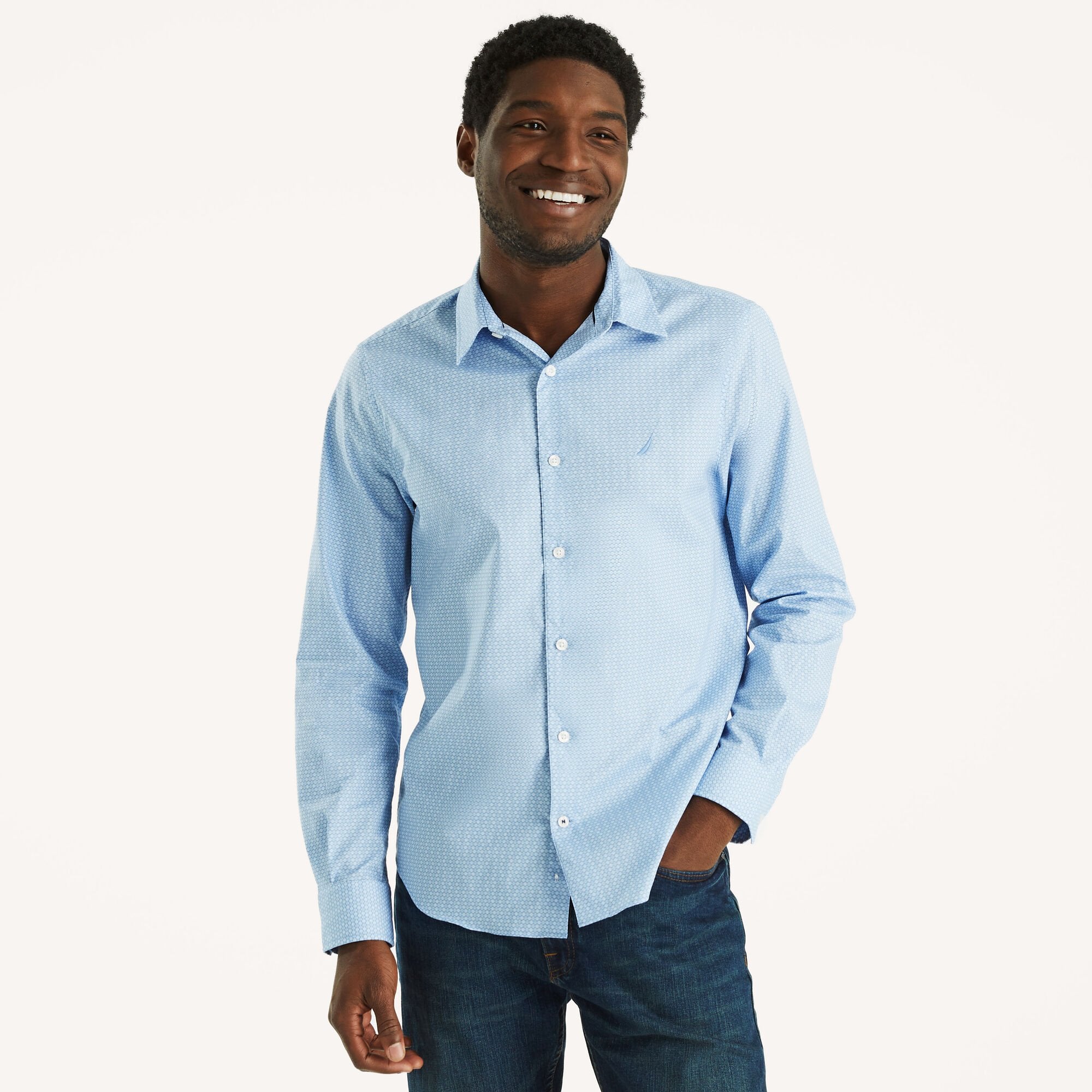

Мужская рубашка Nautica Slim Fit Wrinkle-Stick Wear To Work, цвет cornflower blue