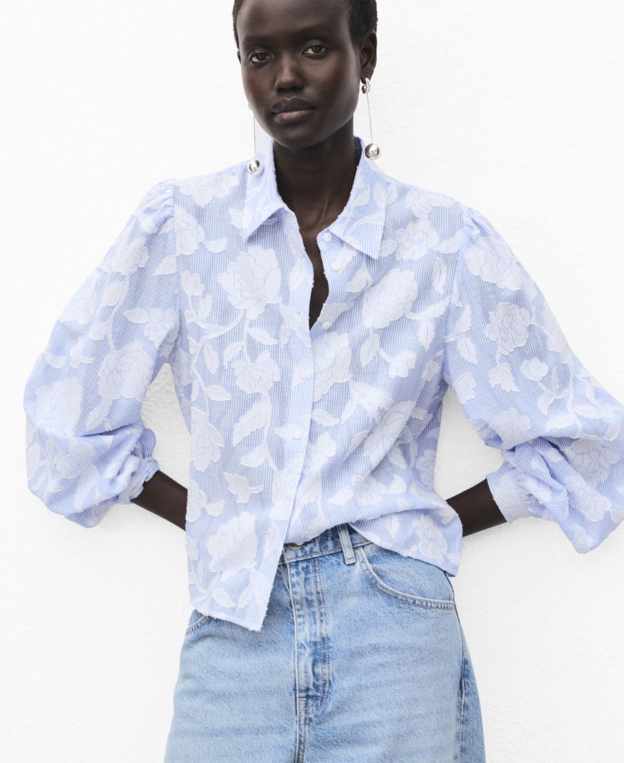 

Женская полосатая рубашка с вышивкой MANGO, Sky Blue