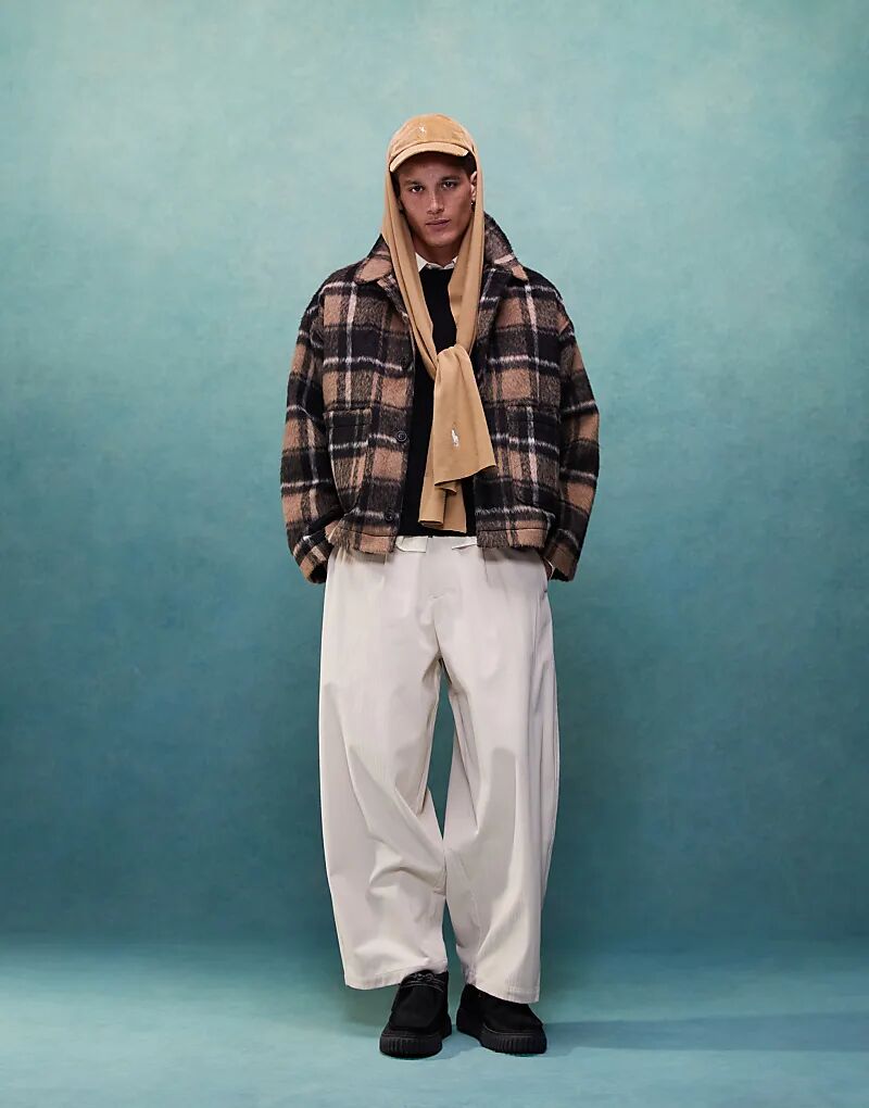

Свободная шерстяная клетчатая куртка коричневого цвета ASOS DESIGN