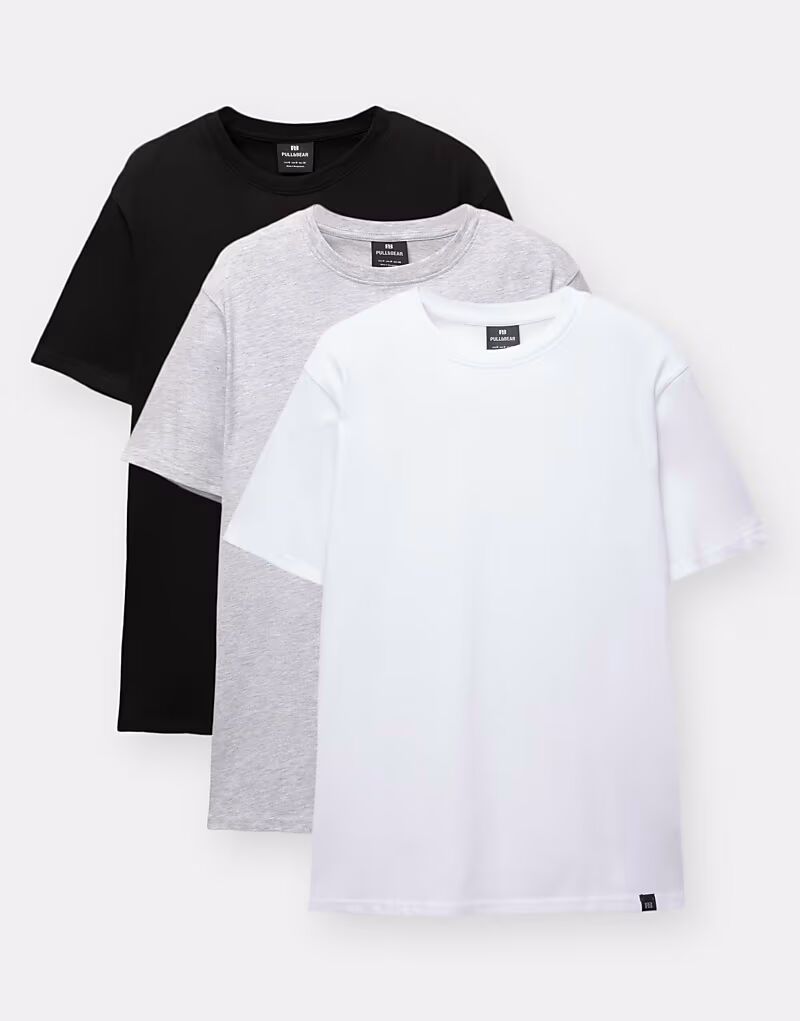 

Pull&Bear 3 пары обычных базовых футболок серого цвета