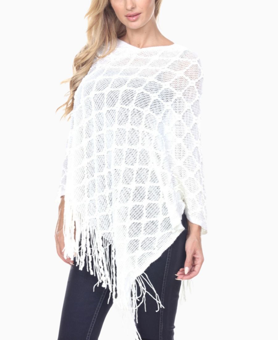 

Женский вязаный свитер-пончо с бахромой White Mark, White