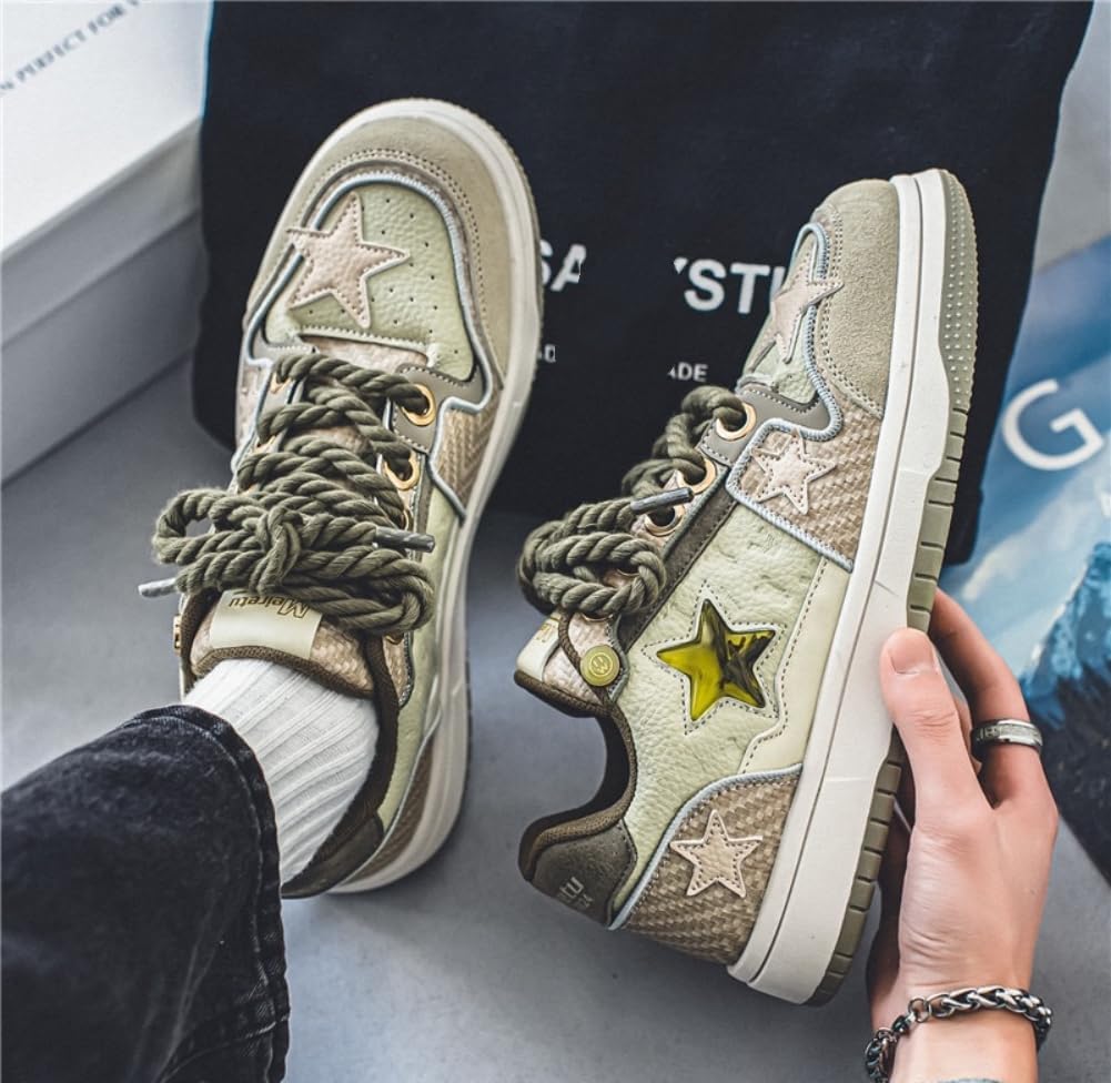 Мужские массивные кроссовки Star Shoes Y2K в ретро-стиле, кожаные кроссовки на шнуровке, легкая и удобная обувь для ходьбы для мужчин и женщин Generic, зеленый — фото 3