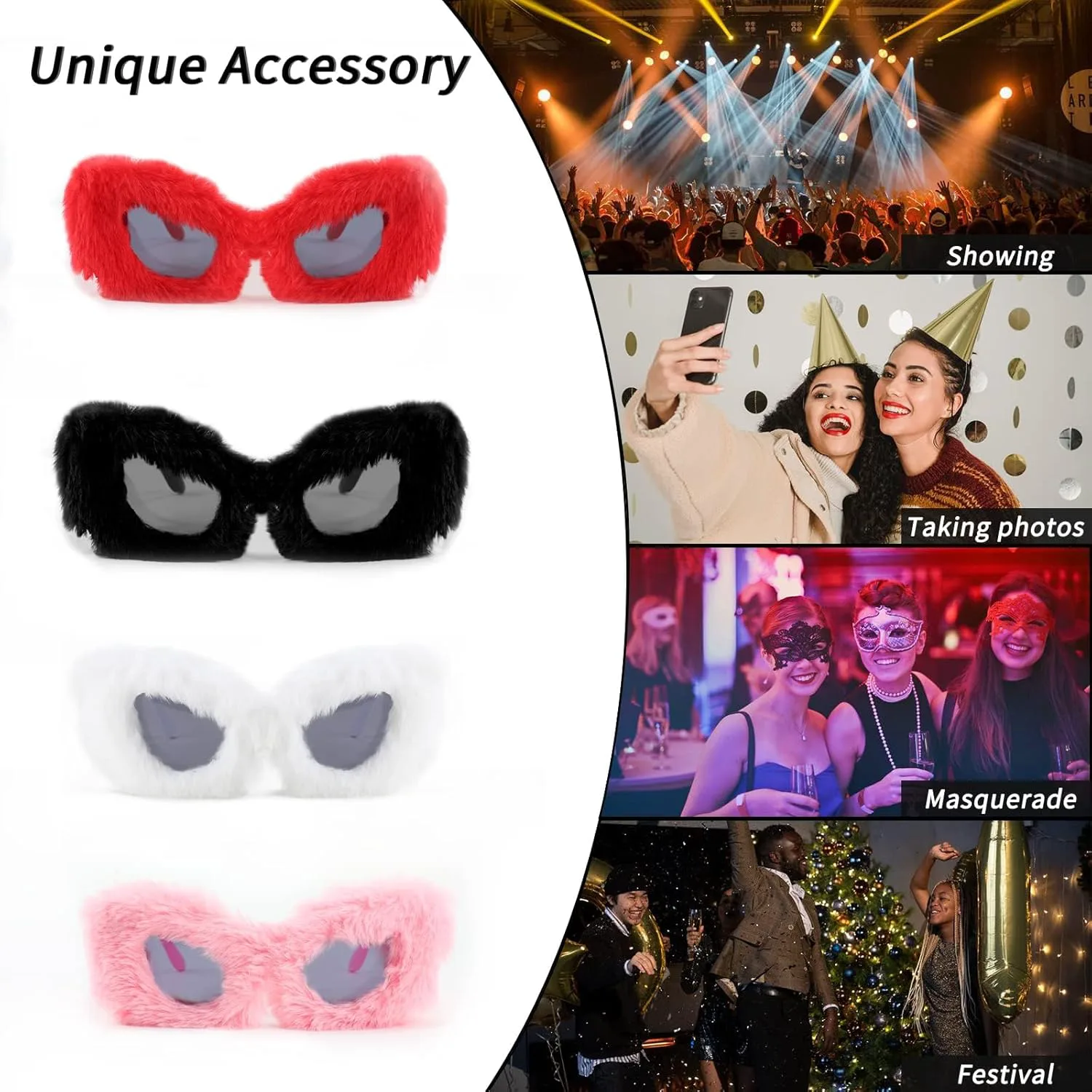 

FEISEDY Женские плюшевые пушистые солнцезащитные очки «кошачий глаз» в стиле панк, мягкие бархатные очки ручной работы для вечеринок и маскарадов B2877, Red