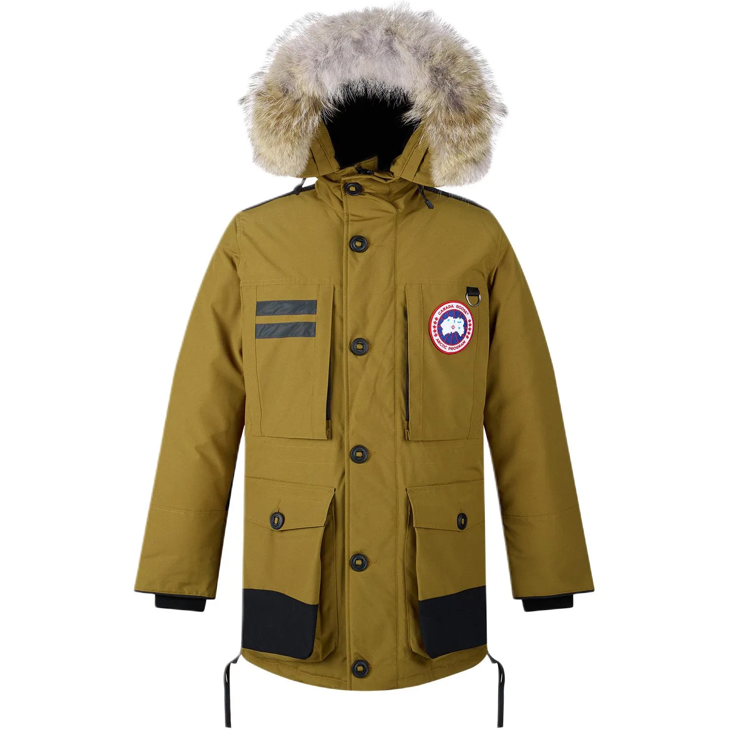 Пуховик с капюшоном желто-зеленый Canada Goose