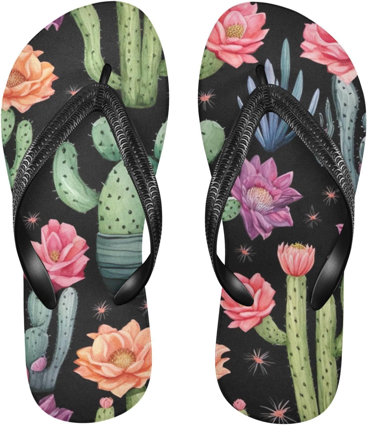 

Шлепанцы с цветочным рисунком кактусов, пляжные летние повседневные сандалии для женщин и мужчин, обувь для душа, размер XS Kfbe, Cactus Flowers