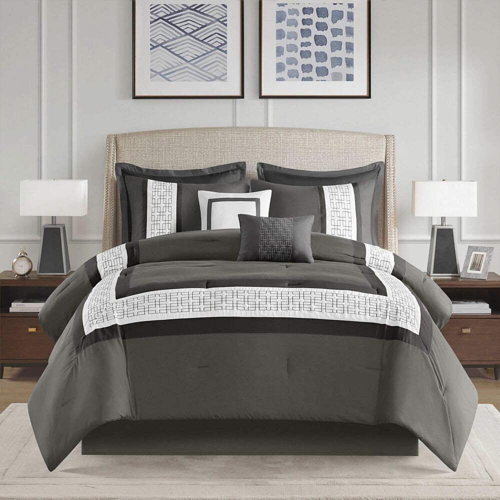 

510 Design Kingwood Hotel Style Набор из 8 одеял с вышивкой и декоративных подушек, цвет Dark Gray