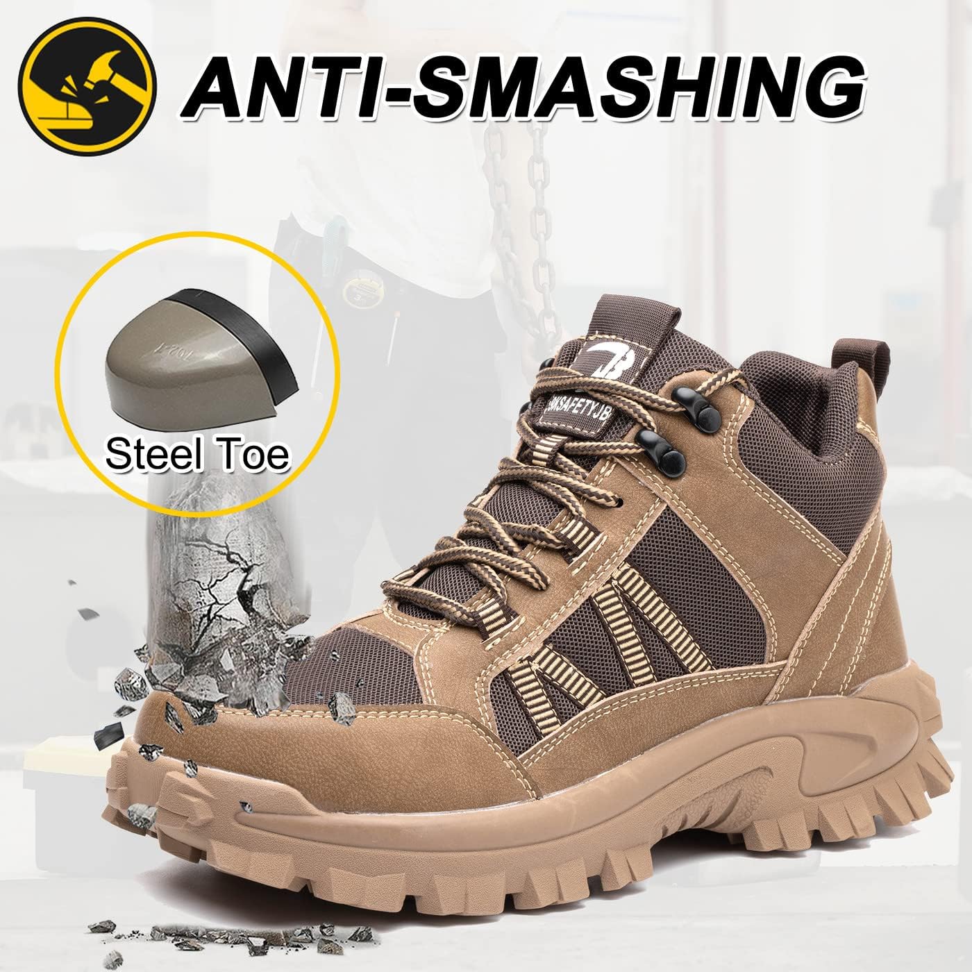 Защитная обувь U-lite для мужчин и женщин, защищенная от проколов и ударов, прочные ботинки, дышащие и удобные, для промышленного и строительного использования, коричневый — фото 2