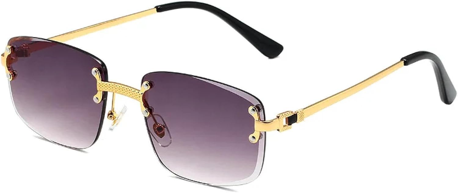 

Винтажные солнцезащитные очки без оправы с металлическими заклепками для женщин и мужчин в стиле панк, роскошные, с градиентным затемнением и защитой от УФ-излучения UV400 TYUVIVO, Gold Gray