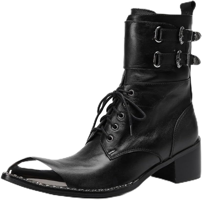 

Мужские черные кожаные ботинки, классические ботинки Western Chelsea, шнуровка с боковой молнией, металлические пряжки, блок на каблуке, металлический носок в готическом панк-военном стиле Dacnakby