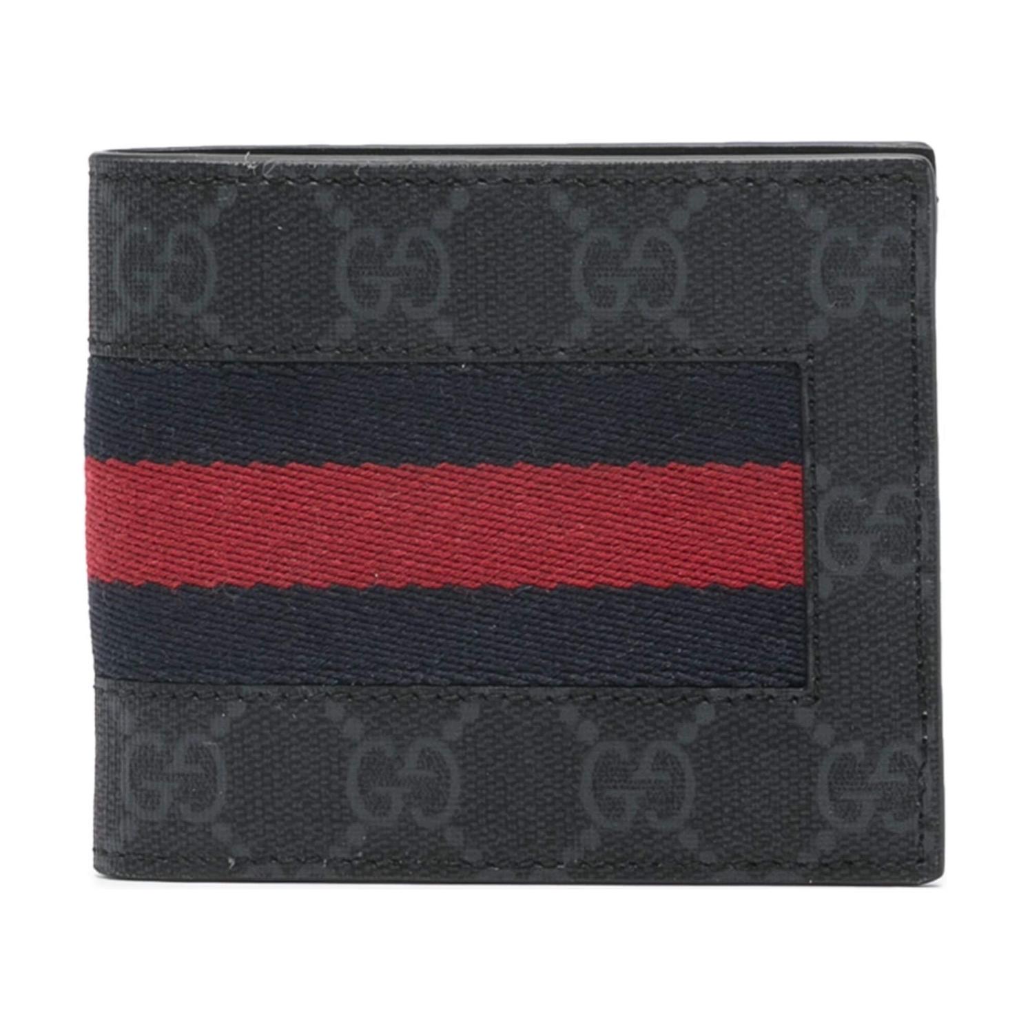 

GUCCI Миниатюрный мужской кошелек из ткани GG Supreme с кожаными вставками черно-серый