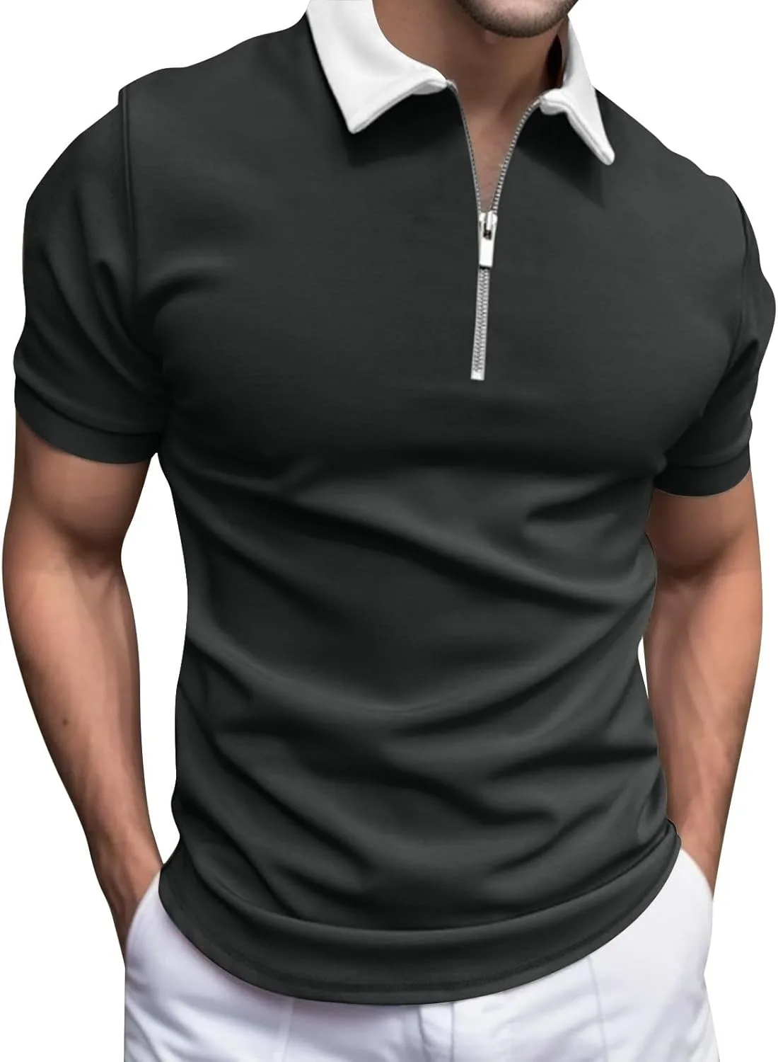 

Мужская поло с застежкой на четверть, легкая, с коротким рукавом и карманом