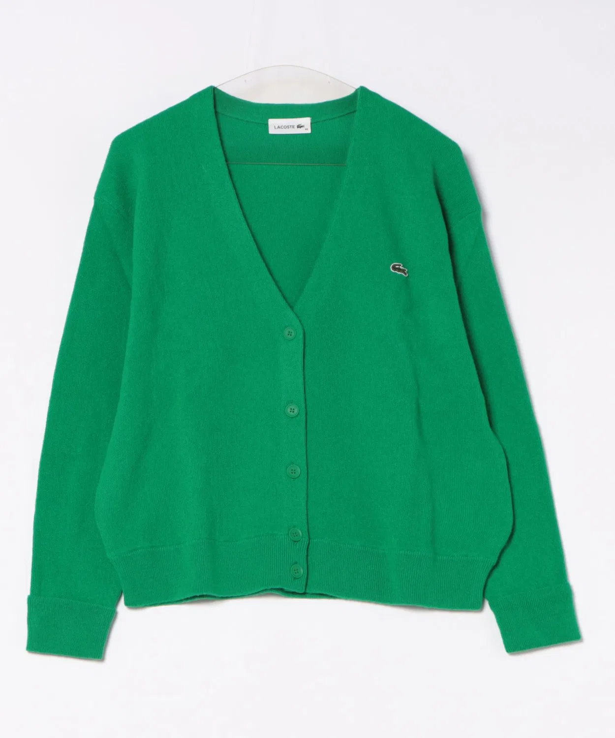 Кардиган LACOSTE V-образный вырез, шерстяной, зеленый