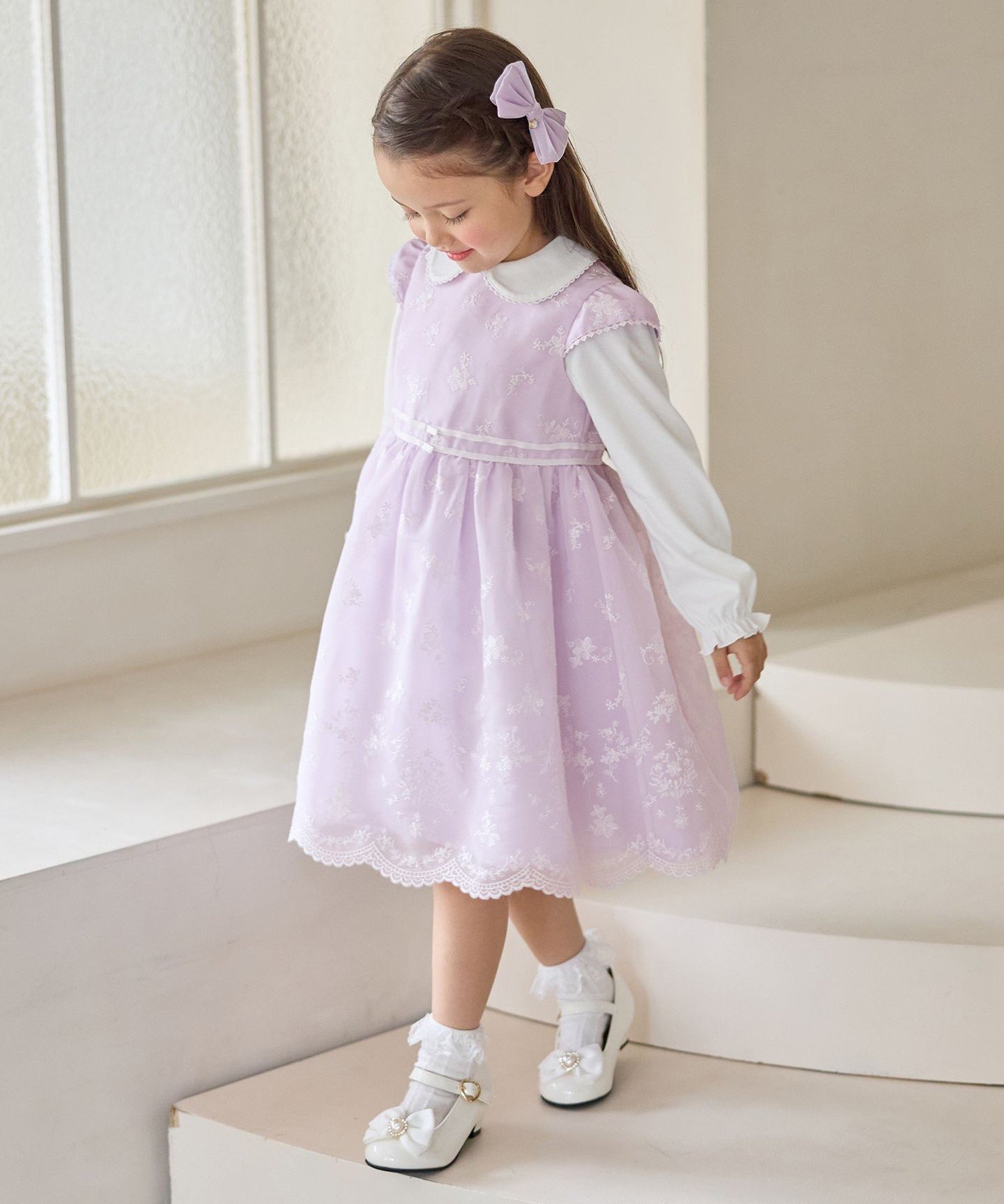 Платье с полной вышивкой в виде цветов ANY KIDS, Lavender [082] — фото 4