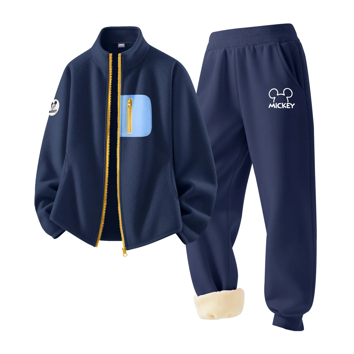 Детская спортивная одежда с воротником стойкой утепленная Disney, [Thickened and Fleece-Lined]Dichi Middle Round Hook-and-Loop K Night Blue+DiB Trendy Mickey K Gray — фото 3