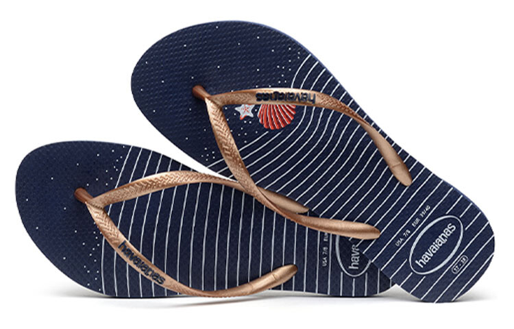 

Шлепанцы женские синие/золотые Havaianas