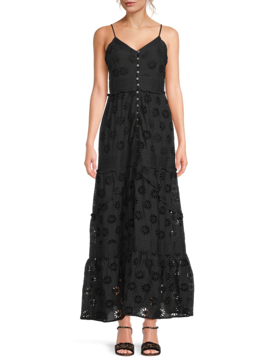 

Платье макси из хлопка Henrietta Eyelet Rails, черный