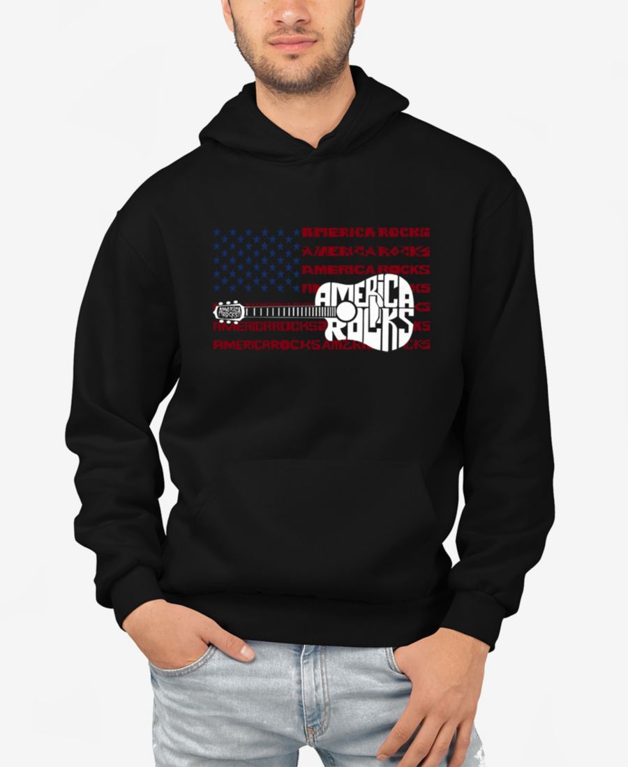 

Мужская толстовка с капюшоном America Rocks с надписью "Word Art" LA Pop Art, Black