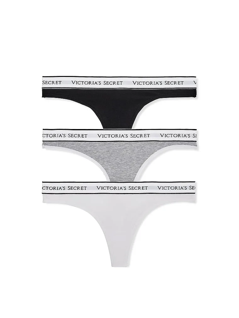 Комплект из 3 хлопковых трусиков-стрингов с логотипом Victoria'S Secret, 3 Pack Multi