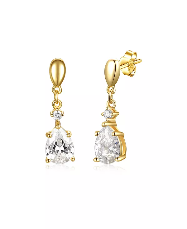 

Серьги-Подвески с двумя камнями в форме капли дождя, покрытые 14-каратным золотом и кубическим цирконием, из стерлингового серебра Genevive, gold