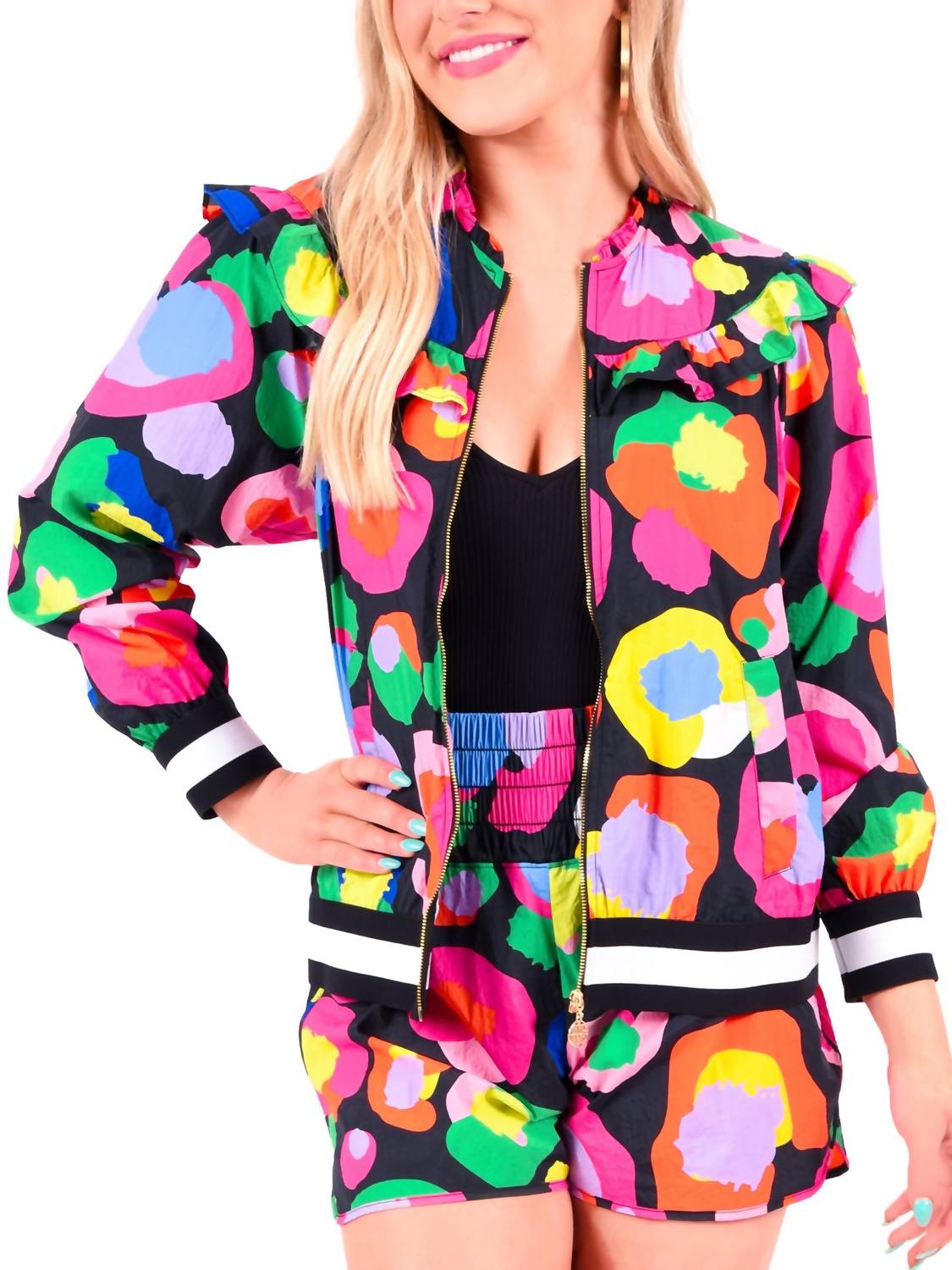 

Куртка-бомбер с рюшами в леопардовом принте Pop Cheetah Emily McCarthy