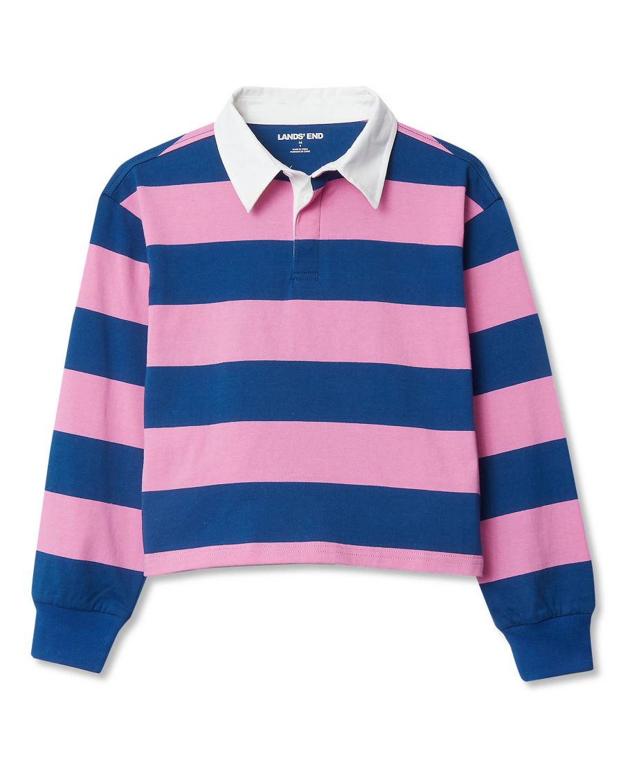 

Женская полосатая рубашка для регби с длинными рукавами Lands' End, Fuchsia/blue stripe