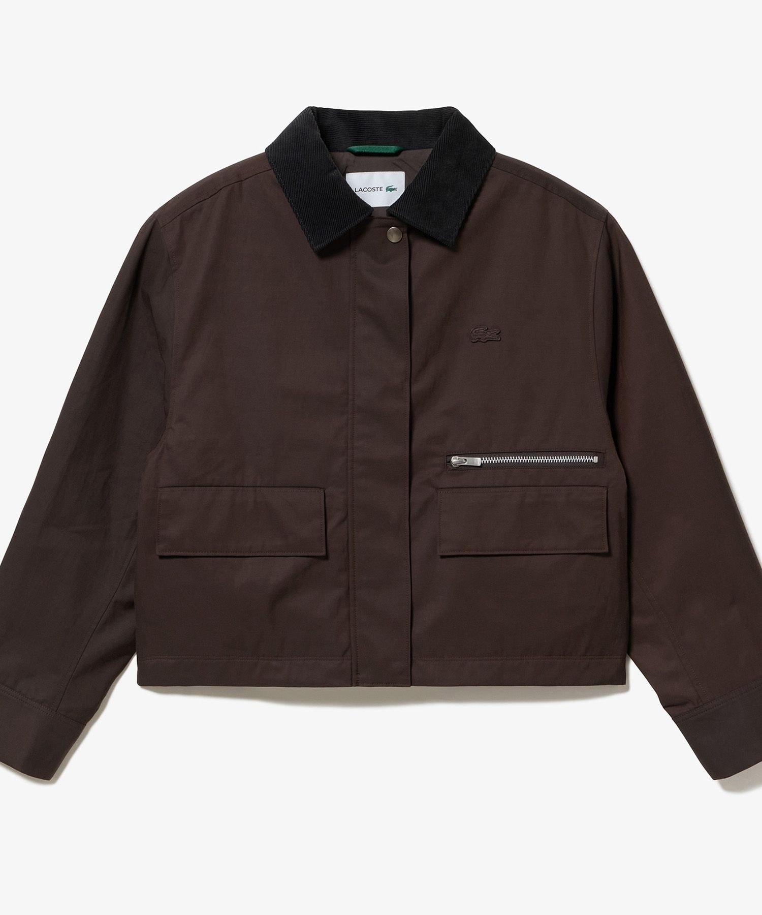 Короткий блузон из вельвета Lacoste, с прорезной молнией, темно-коричневый — фото 4