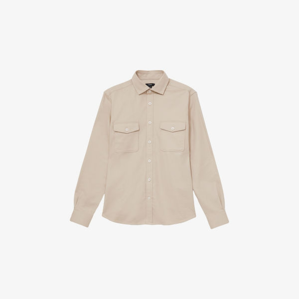 

Удлиненная хлопковая рубашка Whisper с длинными рукавами Reiss, цвет stone