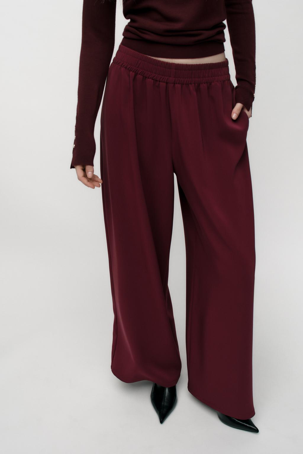 

Широкие брюки из крепа ZARA, цвет Aubergine