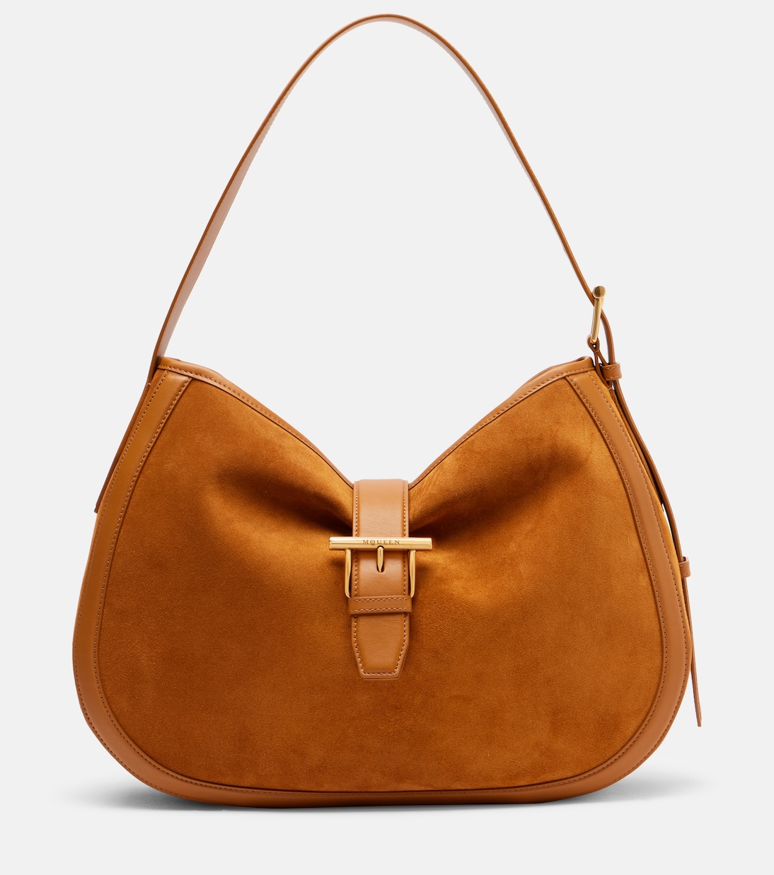 

Средняя плечевая сумка из замши T-Bar McQueen, Light Brown/Silver