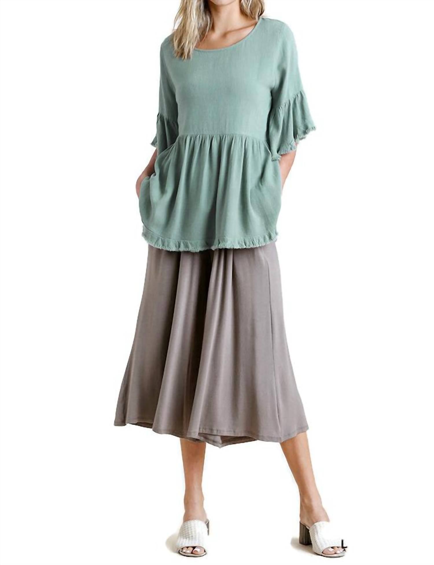 

Umgee Топ с рукавами-колоколами и баской, мятного цвета