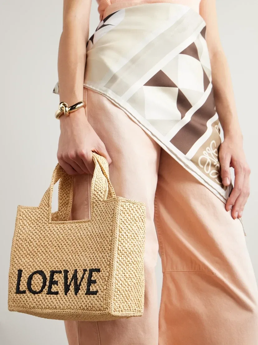 Вышитая рафия-тоут LOEWE + Paula's Ibiza, бежевый — фото 2