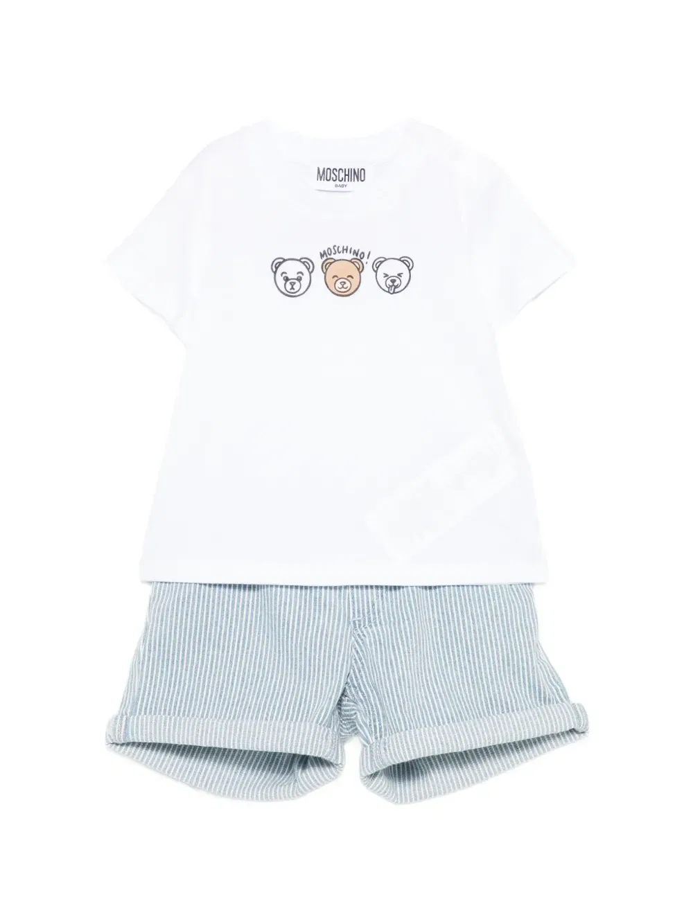 Полосатая футболка и шорты с изображением плюшевого мишки Moschino Kids, белый